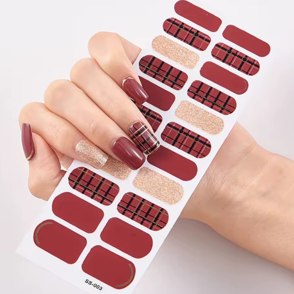 Plaid and Glitter Nail Wraps, Brown, 1 Pack, 22 Stickers